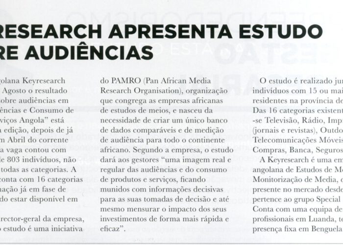 Keyresearch Angola - Economia e Mercado - Estudo Audiências (Paulo Santos)